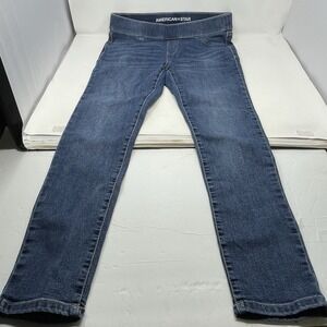 American‎ Star Pull On Jeggings Womens Sz 12 High Rise Stretch Skinny Blue Denim
